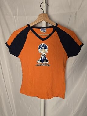 Breed Orange and Navy Raglan V-Neck Graphic Tee